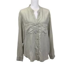 Cloth & Stone/Anthropologie green chambray top,‎ large, country, western, rodeo